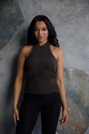 Mocha Whisper Halter Knit Top