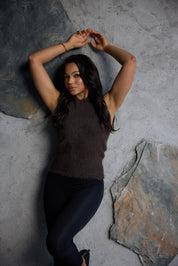 Mocha Whisper Halter Knit Top
