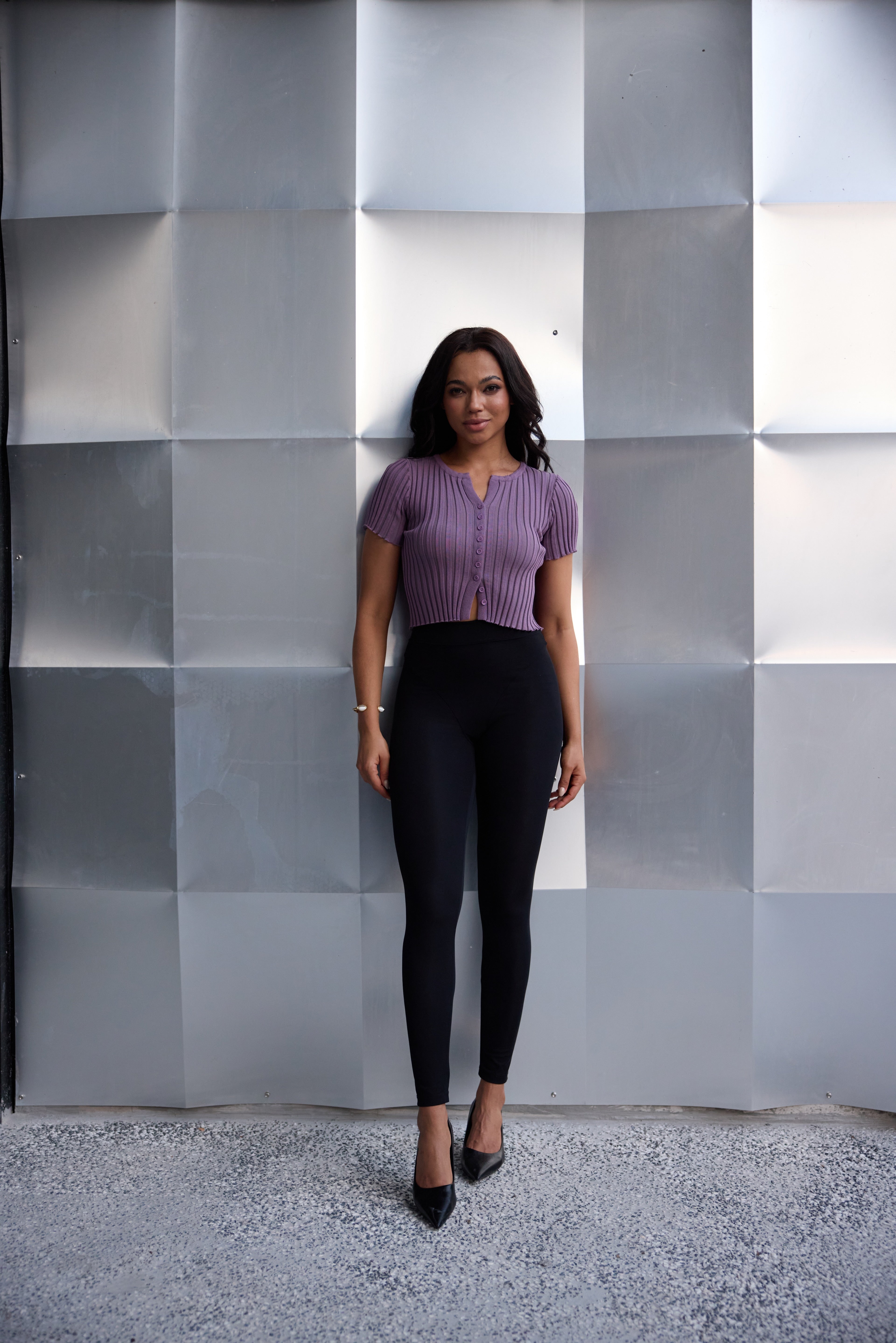 Lilac Ribbed Knit Top