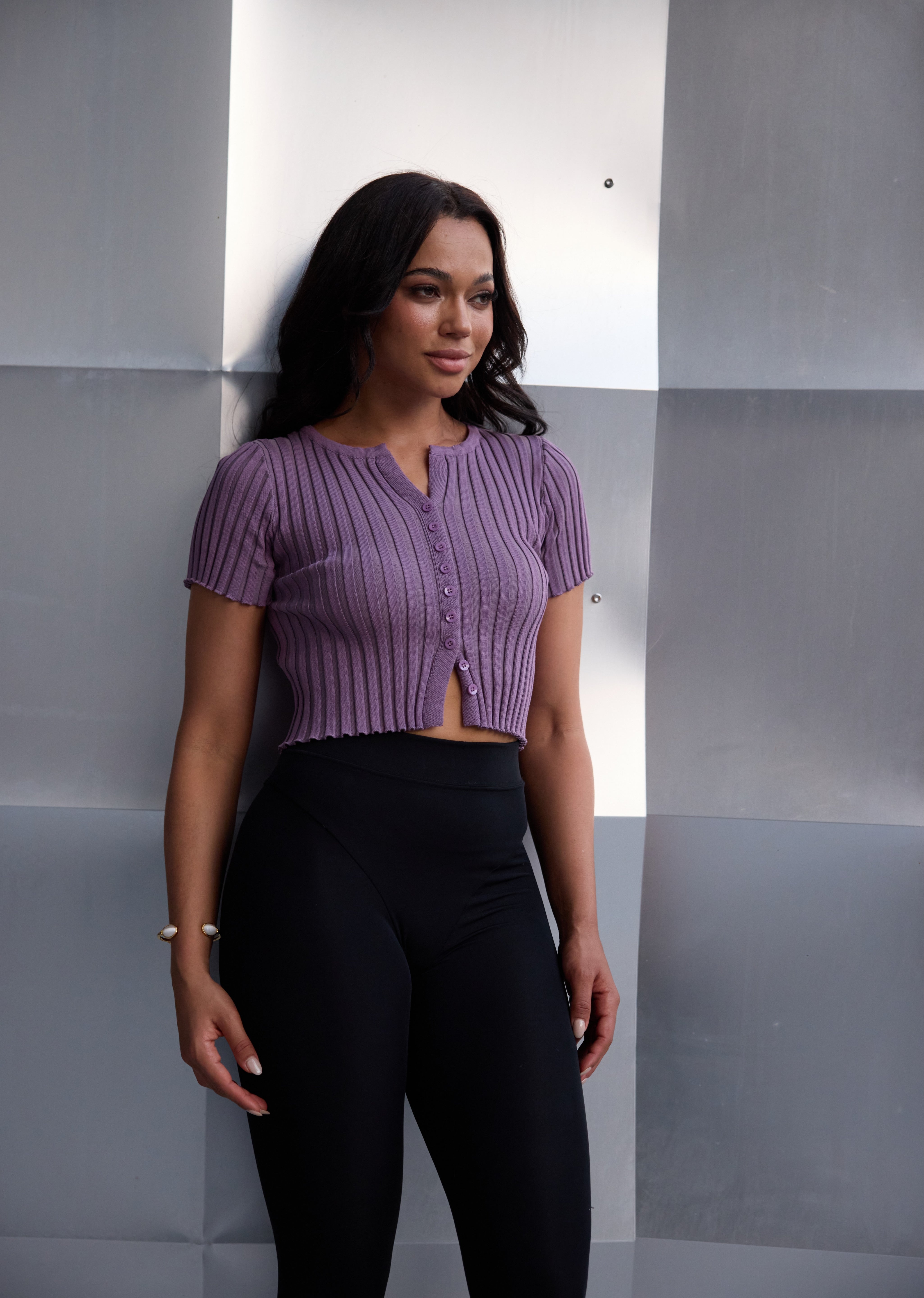 Lilac Ribbed Knit Top