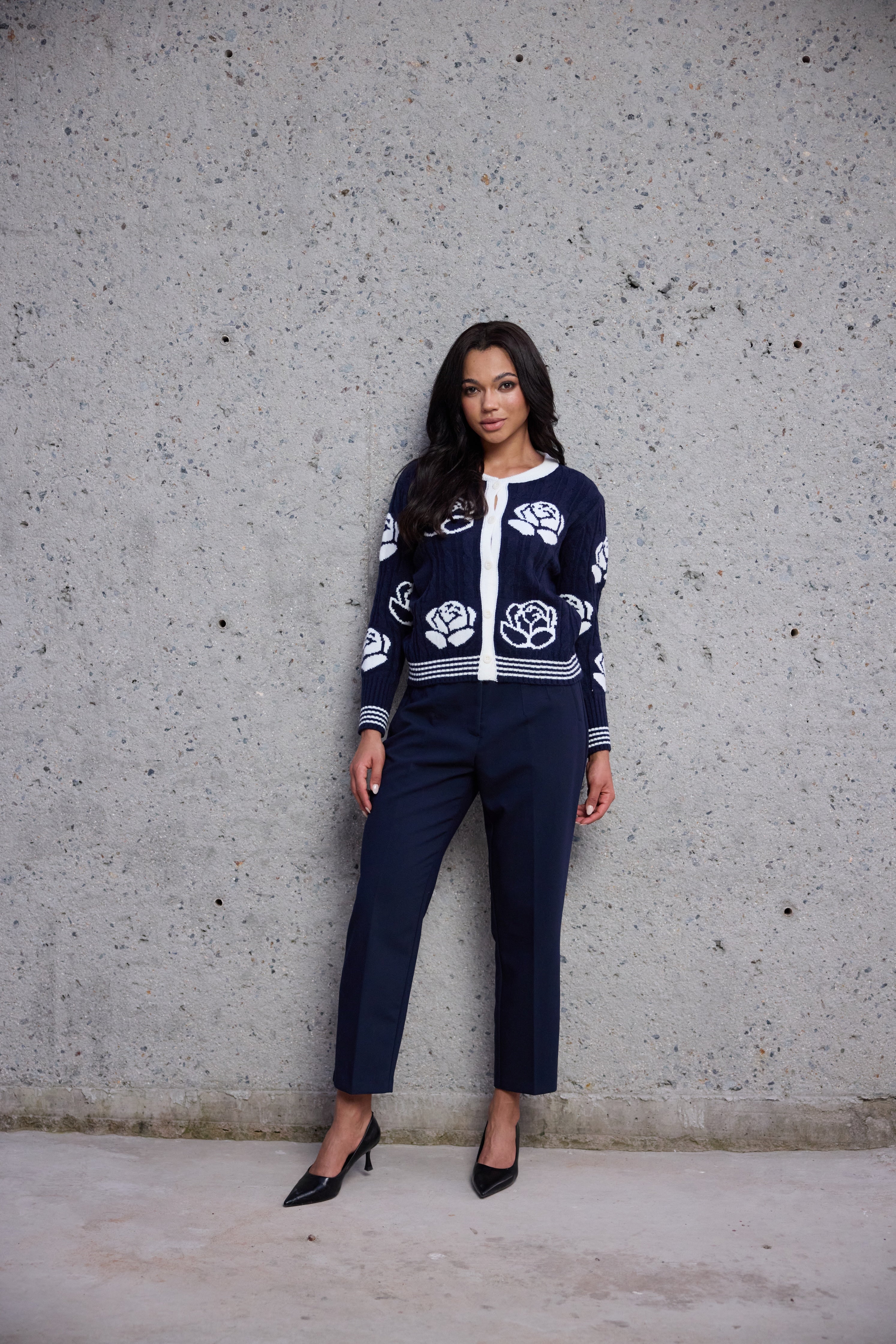 Navy Blossom Knit Cardigan