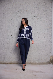 Navy Blossom Knit Cardigan
