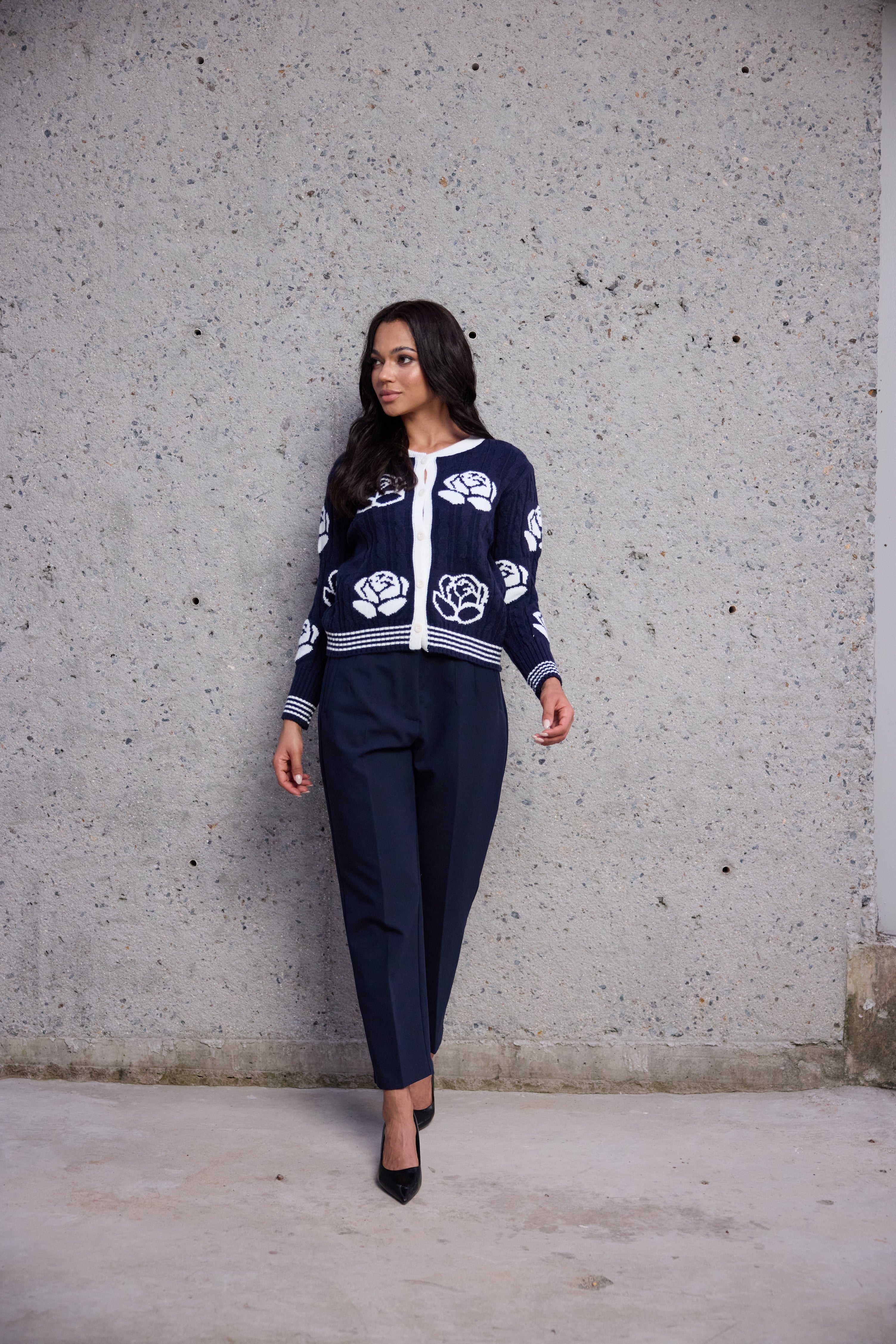 Navy Blossom Knit Cardigan