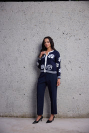 Navy Blossom Knit Cardigan