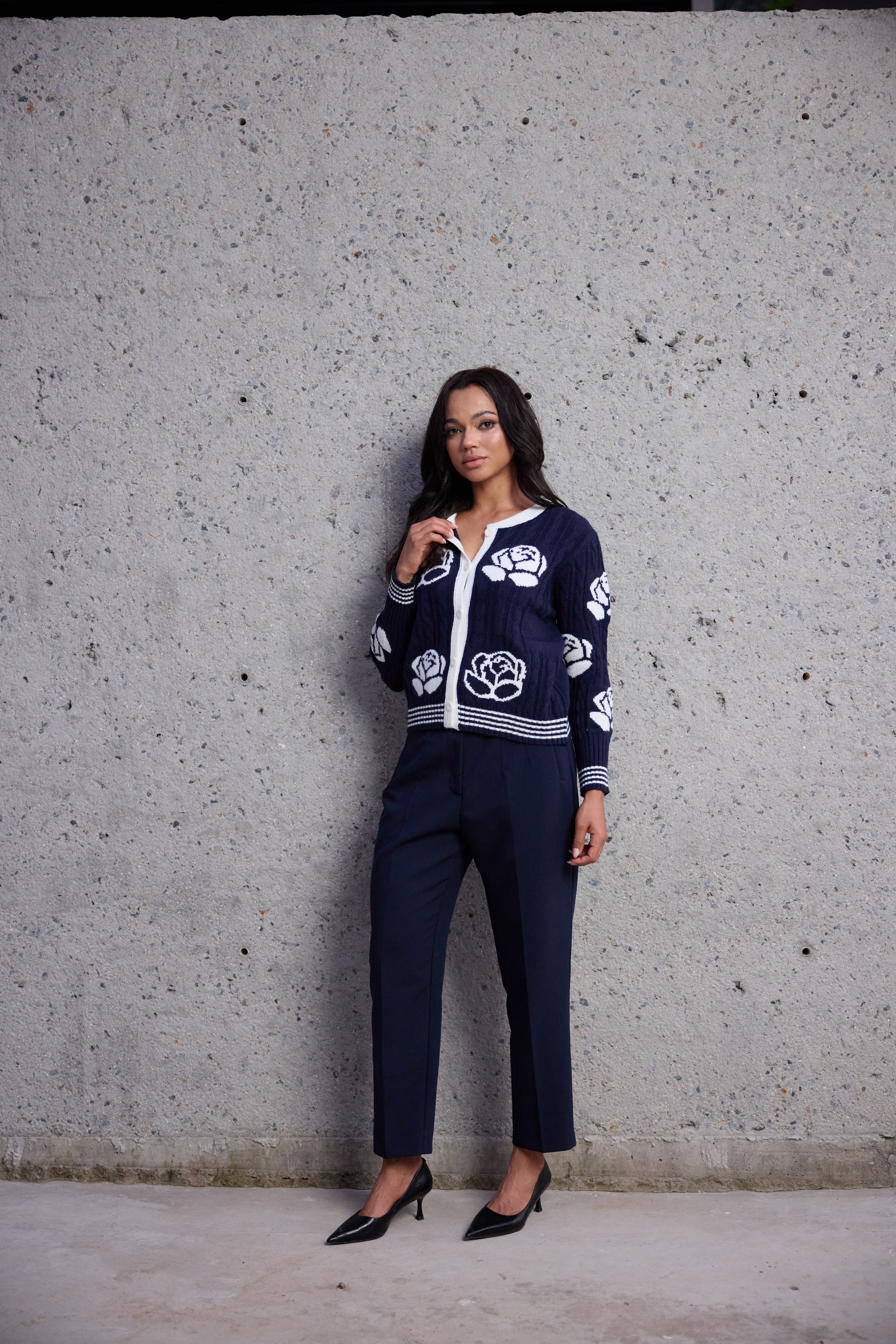 Navy Blossom Knit Cardigan