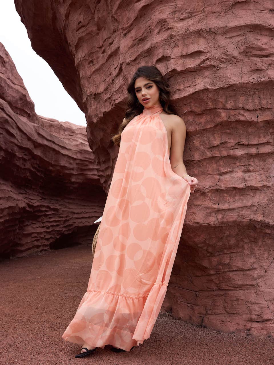 Peach Halter Maxi Dress - Lamoanna