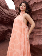 Peach Halter Maxi Dress - Lamoanna