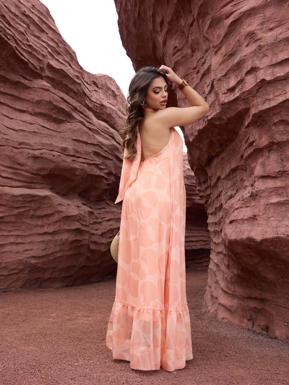 Peach Halter Maxi Dress - Lamoanna