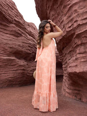 Peach Halter Maxi Dress - Lamoanna