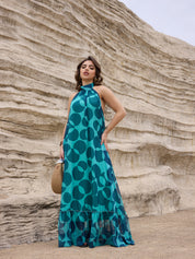 Green Bliss Halter Maxi Dress - Lamoanna