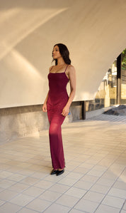 burgundy rhinestone dress