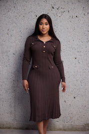 brown rib-knit dress