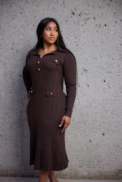 brown rib-knit dress