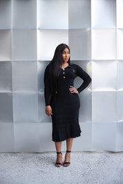 Black rib-knit dress