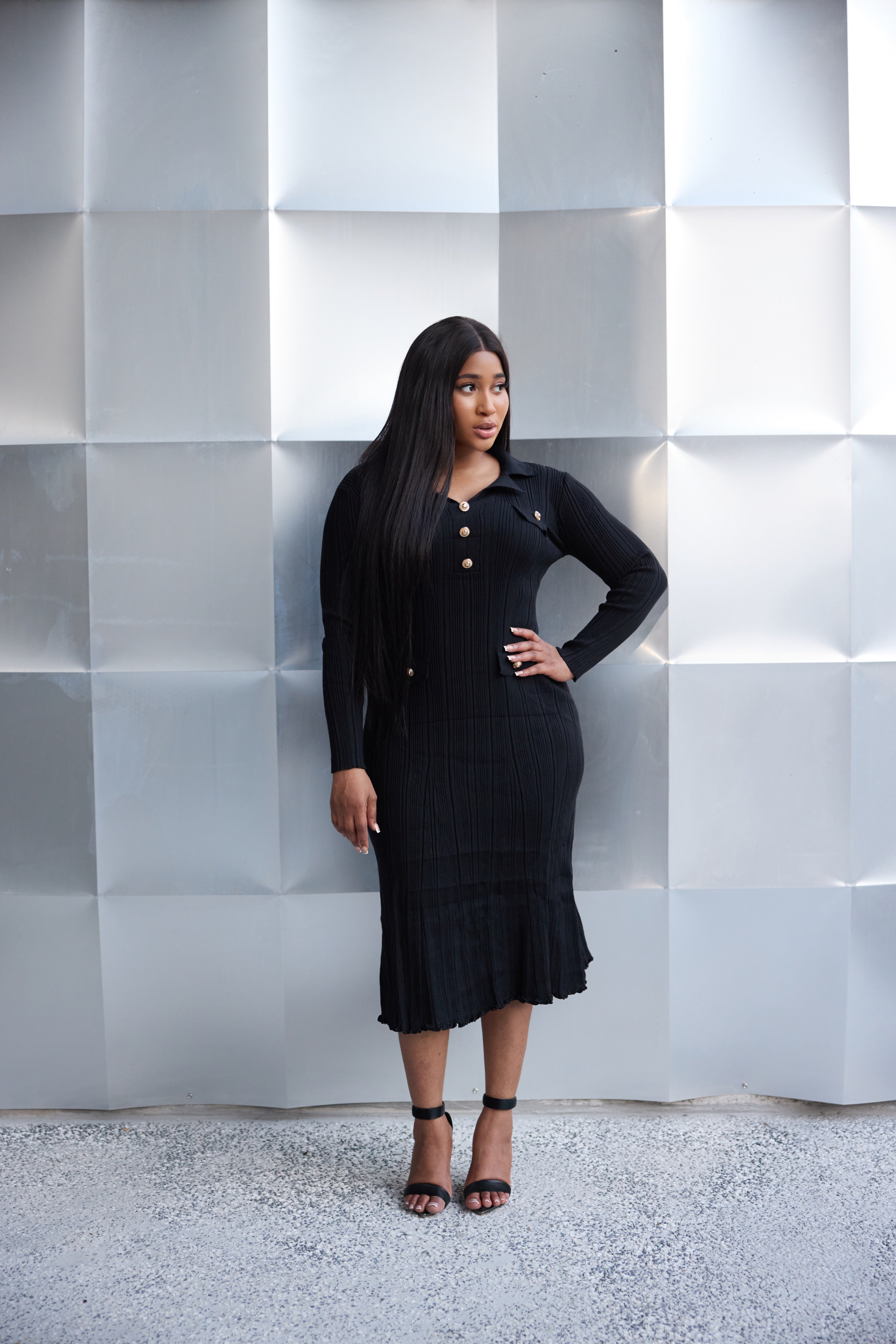 Black rib-knit dress