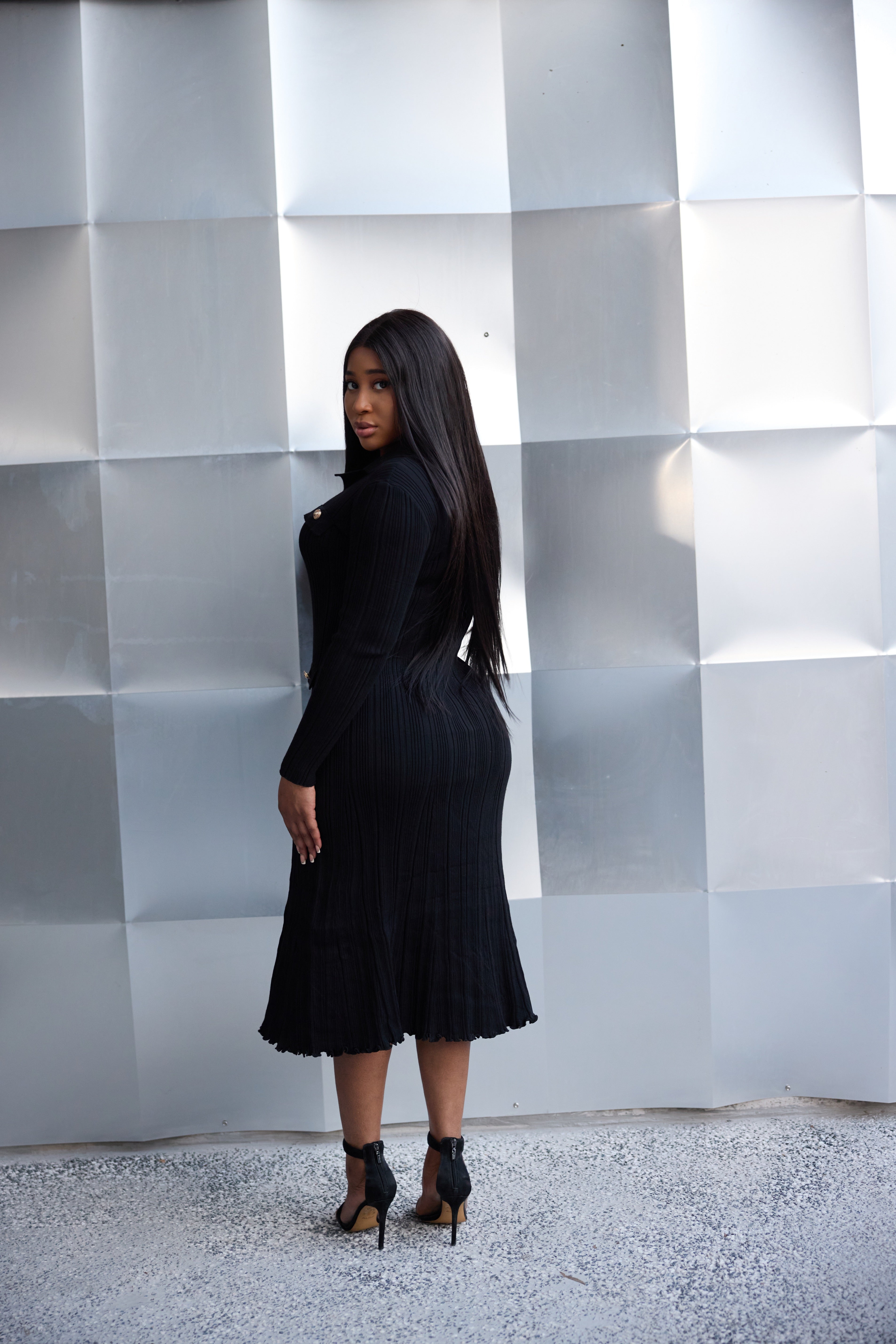 Black rib-knit dress