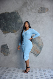 powder-blue knit dress