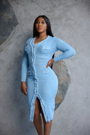 powder-blue knit dress