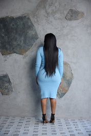 powder-blue knit dress
