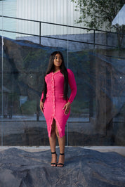 vibrant hot-pink knit dress