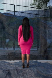 vibrant hot-pink knit dress