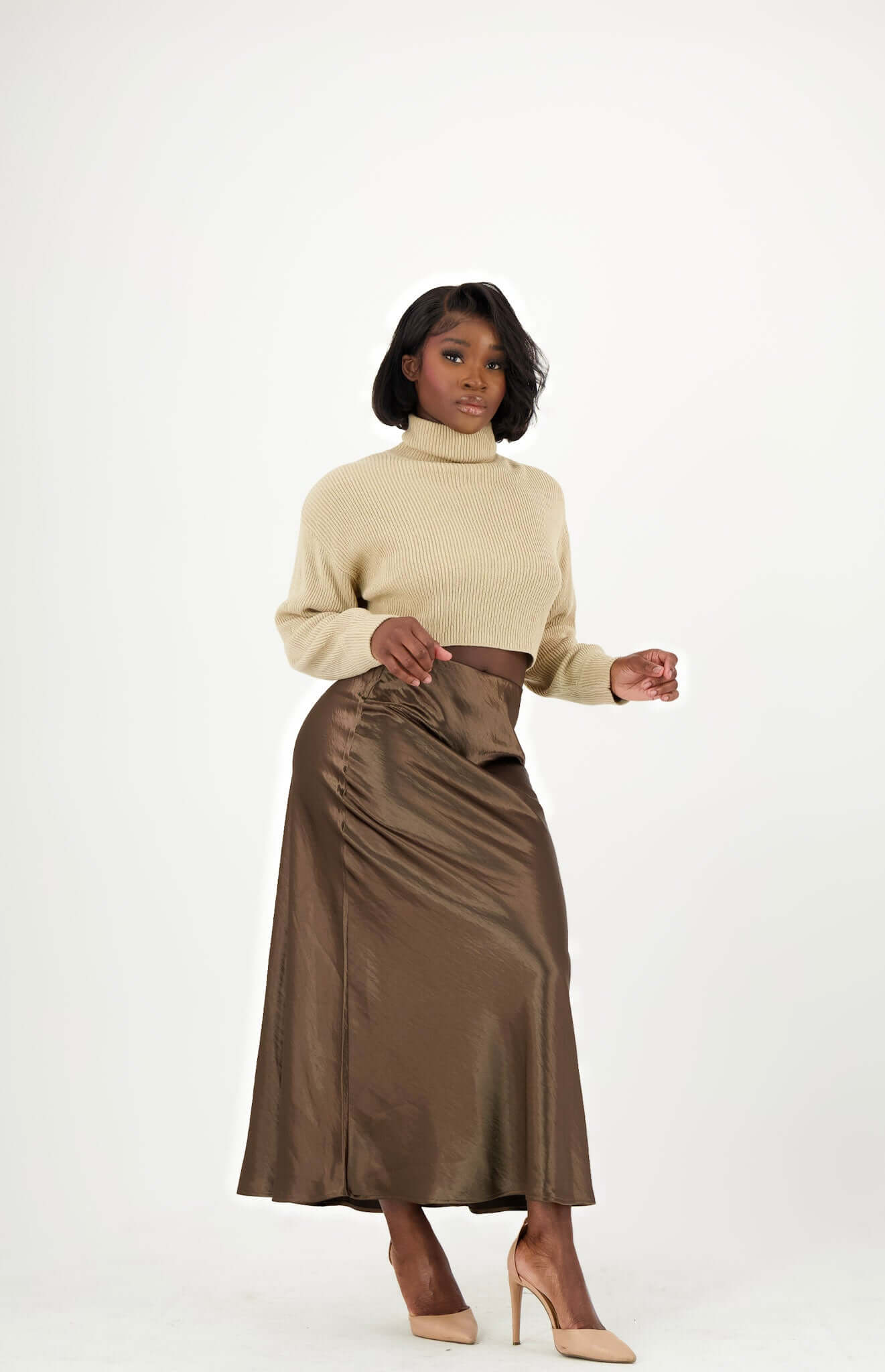 Mia Chocolate Silk Skirt – Luxurious & Elegant Flow – Lamoanna
