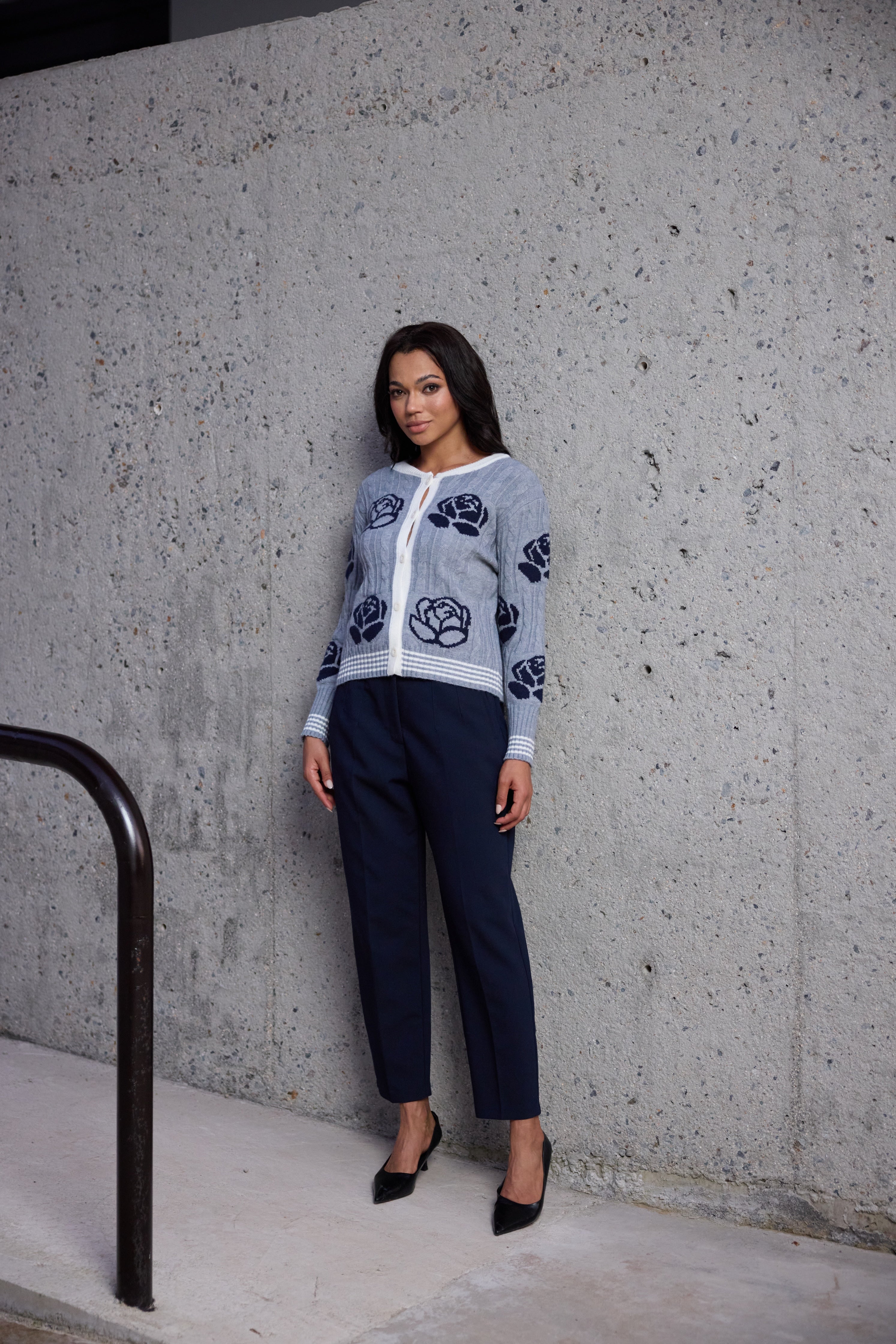 Grey Blossom Knit Cardigan