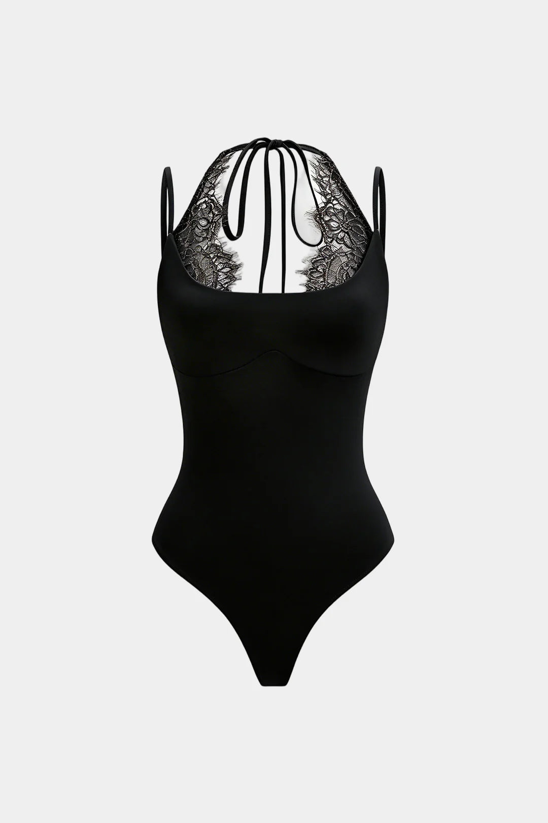 Lace Patchwork Tie-Up Sleeveless Bodysuit - Lamoanna